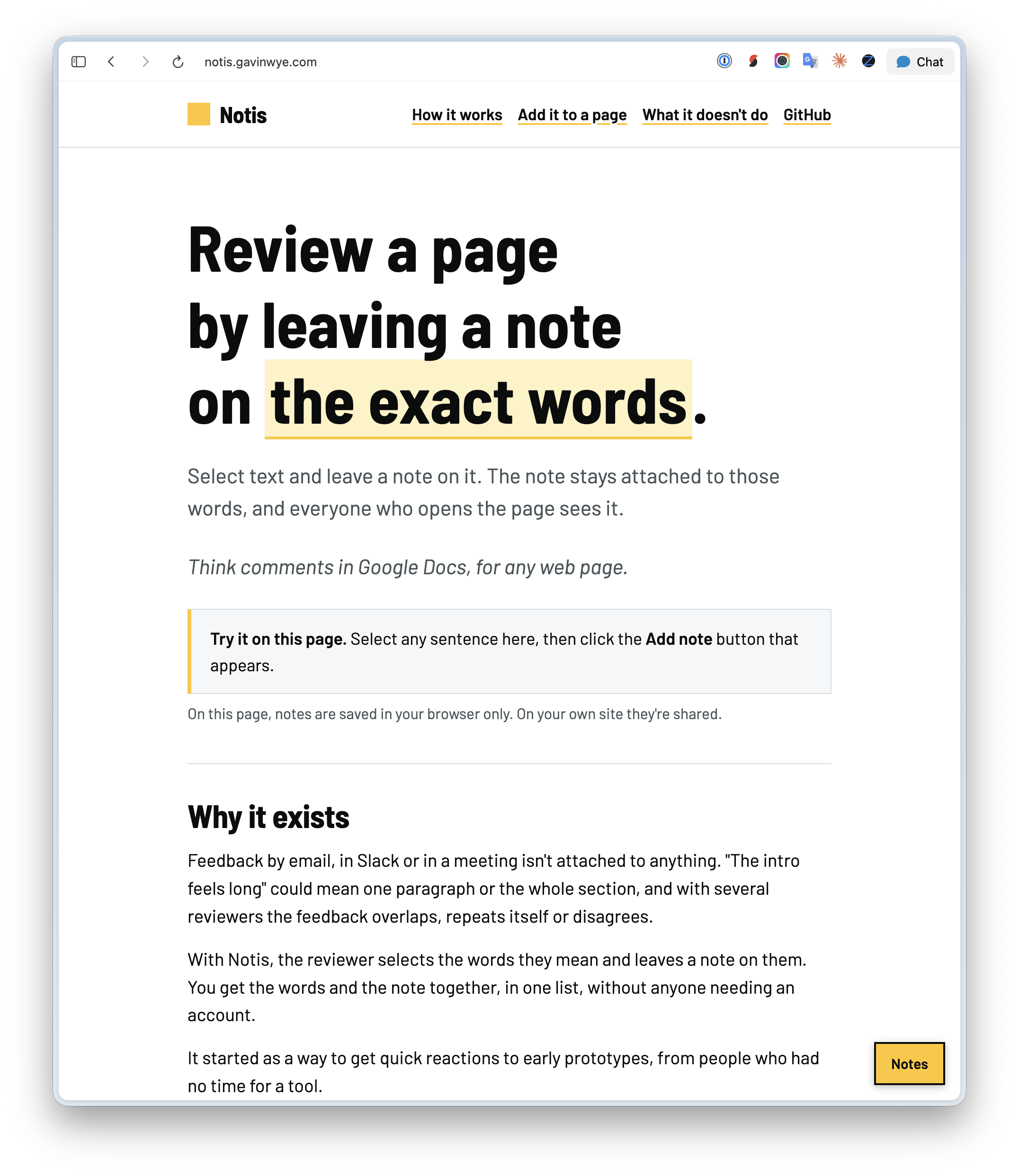 Notis homepage