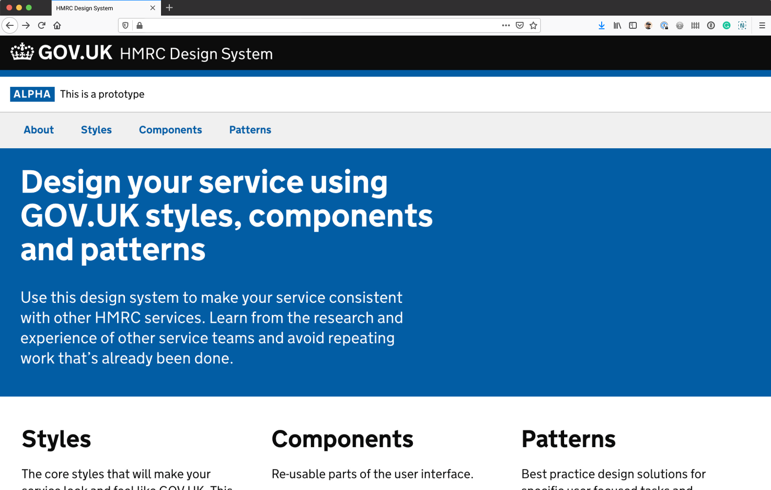 A screenshot of how the design system looked at the time