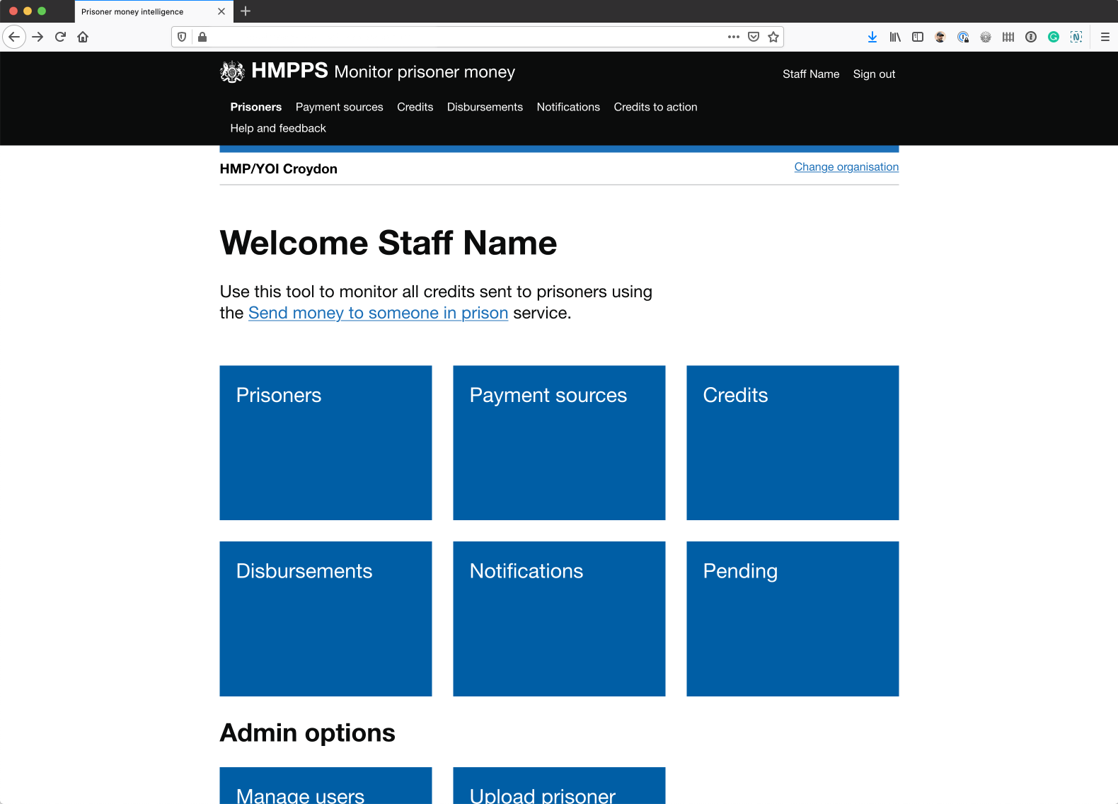 A screenshot of the service after standard design patterns had been applied